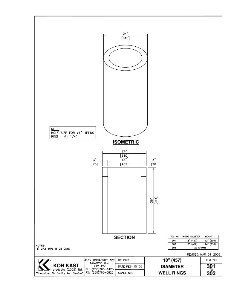Technical drawing: 457 I.D. (18") Well Rings