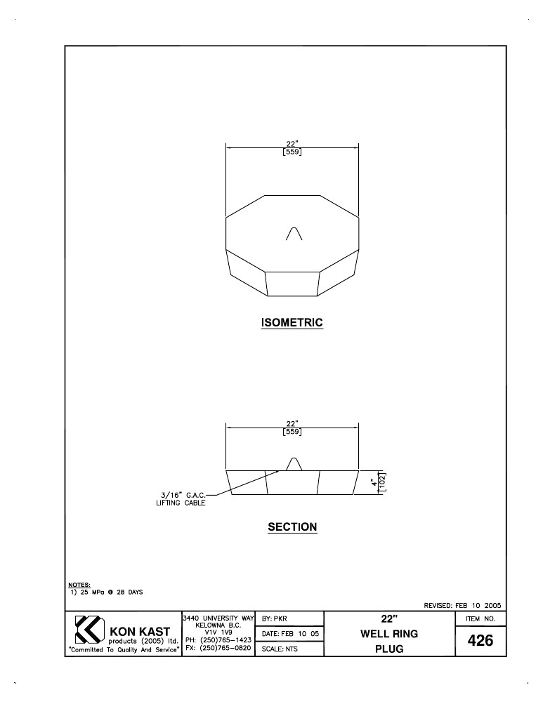 Technical drawing: 560 (22") Well Ring Lid Plug